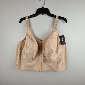 Elila 5415 Bra Jacquard‎ Wireless Soft-cup Front Hook Longline 52C Nude Support